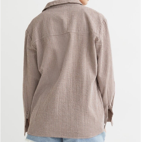 ⛔SOLD⛔🆕️NWT H&M Seersucker Shirt in 'Brown/White Checked', XL - Picture 5 of 12